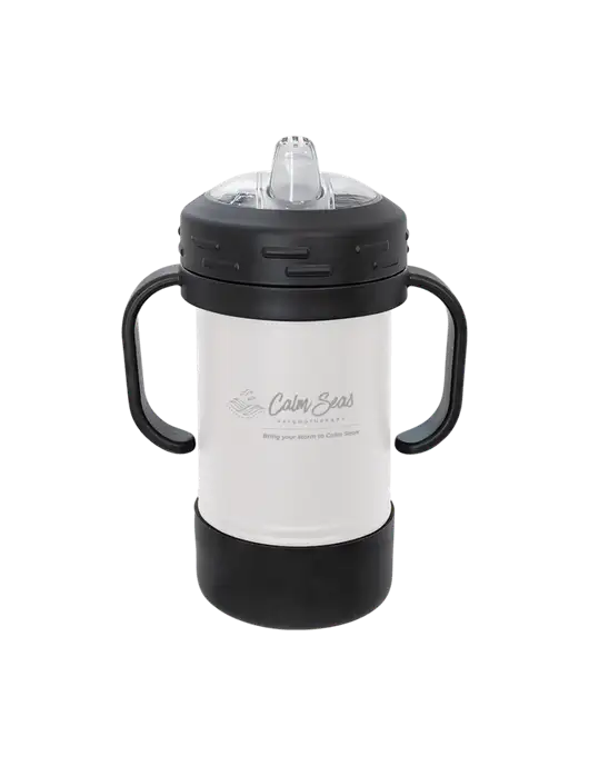 Polar Camel 10 oz Powder Coated White Sippy Cup w/Calm Seas Psychotherapy Logo