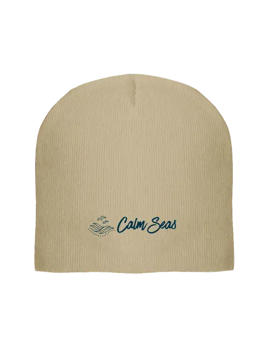 Solid Tan Element Knit Beanie w/Calm Seas Psychotherapy Logo