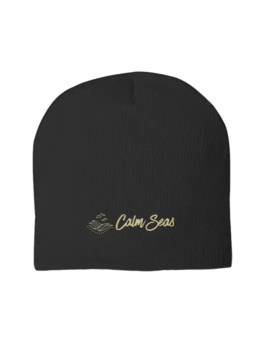 Solid Black Element Knit Beanie w/Calm Seas Psychotherapy Logo