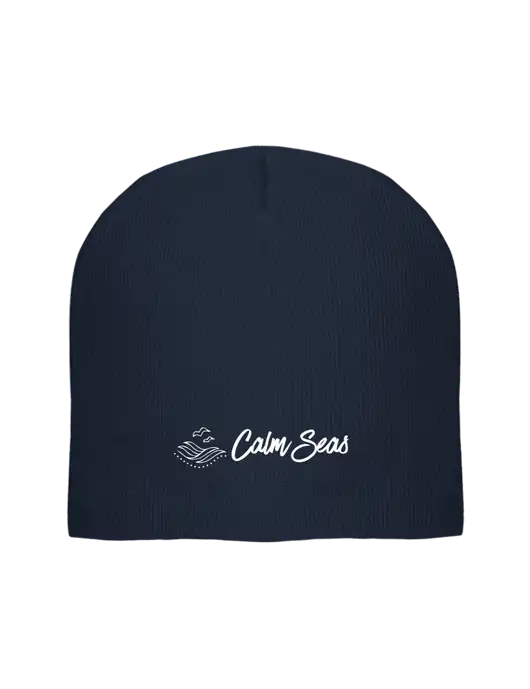 Solid Navy Element Knit Beanie w/Calm Seas Psychotherapy Logo