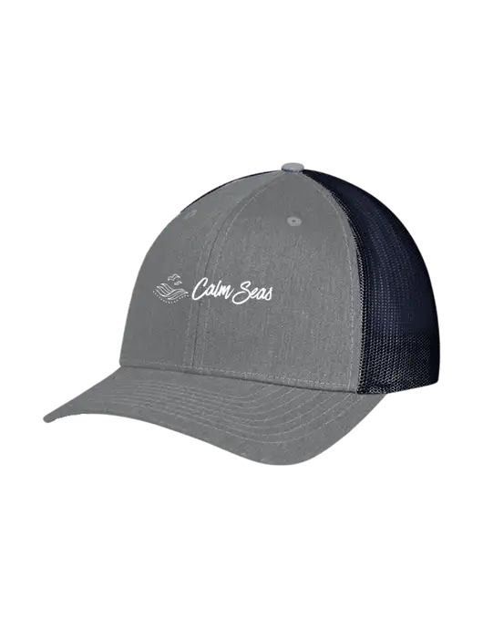 Richardson Adjustable Snapback Original 112 Trucker Cap Heather Grey w/Navy Mesh w/Calm Seas Psychotherapy Logo