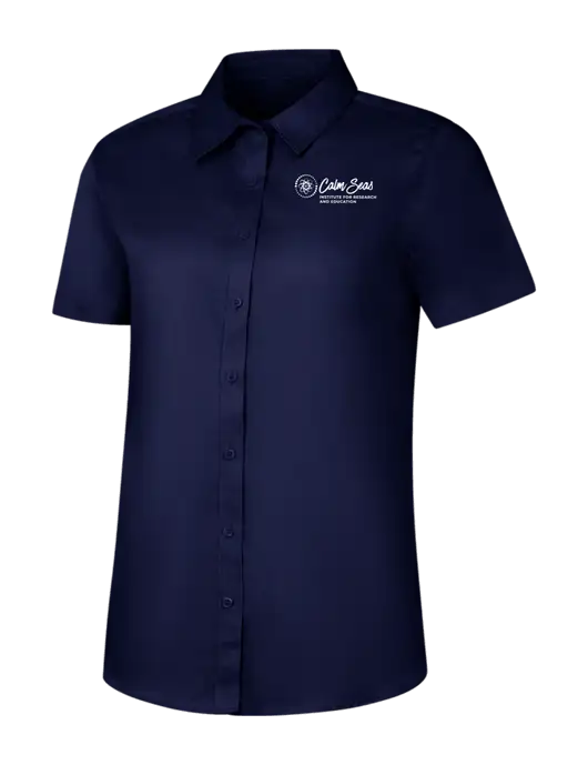 Womens Navy Short Sleeve Superpro React Twill Shirt w/Calm Seas Institute Logo