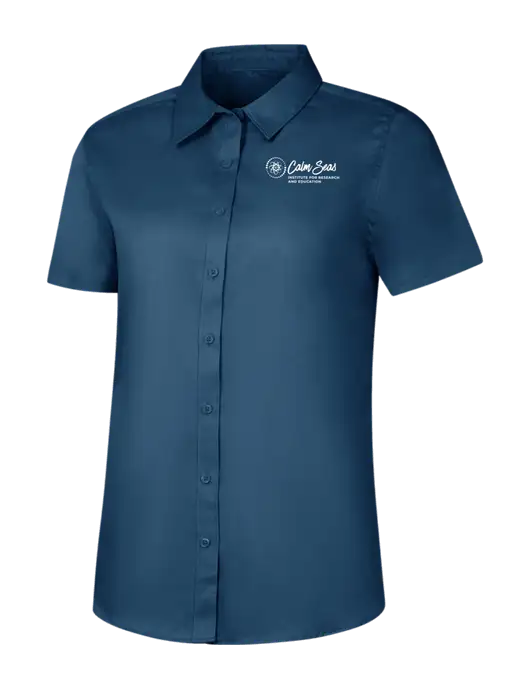 Womens Light Navy Short Sleeve Superpro React Twill Shirt w/Calm Seas Institute Logo