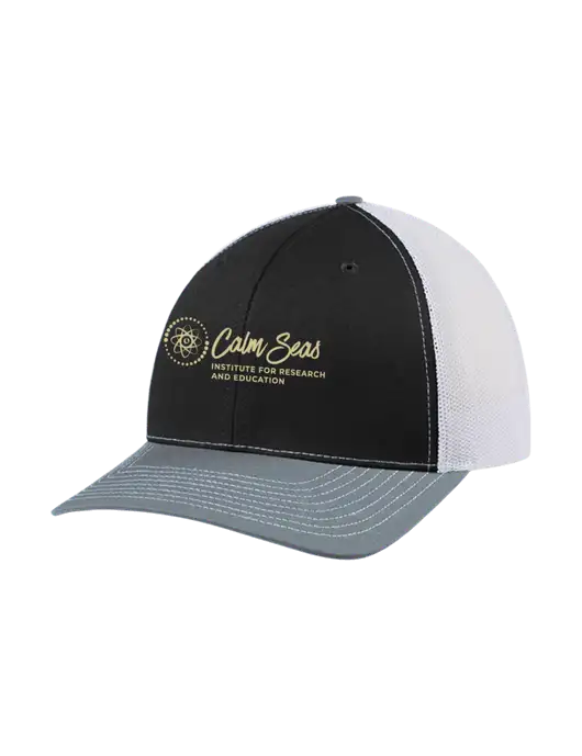 Richardson Adjustable Snapback Original 112 Trucker Cap Black/Light Heather Grey/White Mesh w/Calm Seas Institute Logo