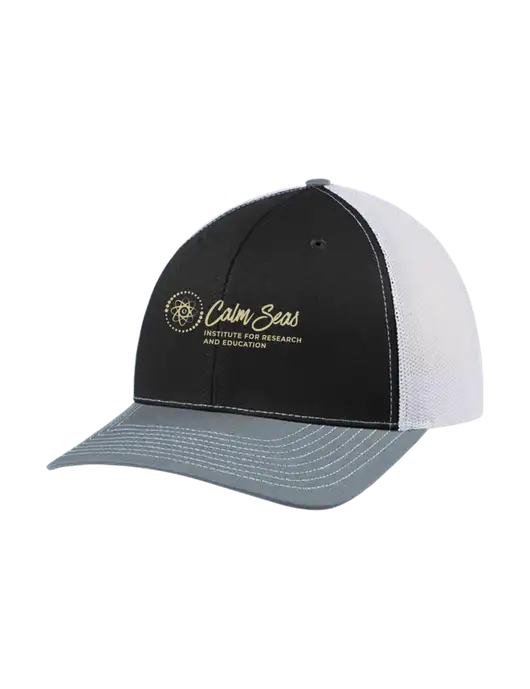 Richardson Adjustable Snapback Original 112 Trucker Cap Black/Light Heather Grey/White Mesh w/Calm Seas Institute Logo